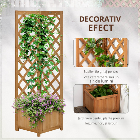  Jardiniera de gradina din lemn de brad maro cu grila pentru plante cataratoare, 40x40x145cm [5]