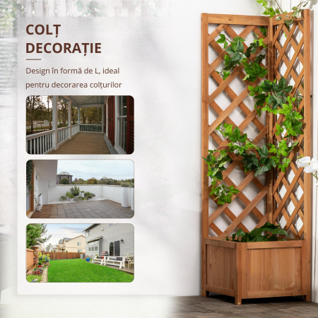  Jardiniera de gradina din lemn de brad maro cu grila pentru plante cataratoare, 40x40x145cm [4]