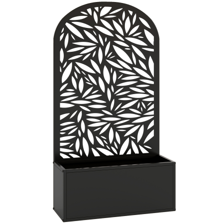 Living & hol -  Jardiniera Elevata de Exterior, Jardiniera cu Suport Decorativ Arcuat cu Motive de Frunze pentru Plante Cataratoare din Metal, Montare pe Perete sau Independenta, pentru Plante si Flori, 61x23x113 cm