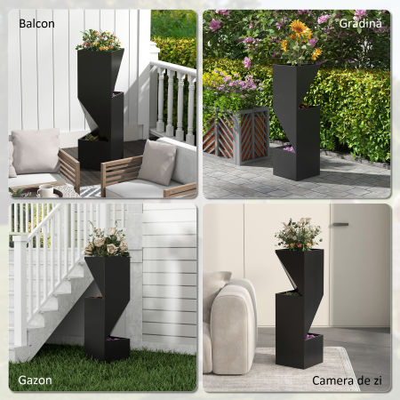  Jardiniera inalta 100cm cu 3 zone de plantare, Negru [3]