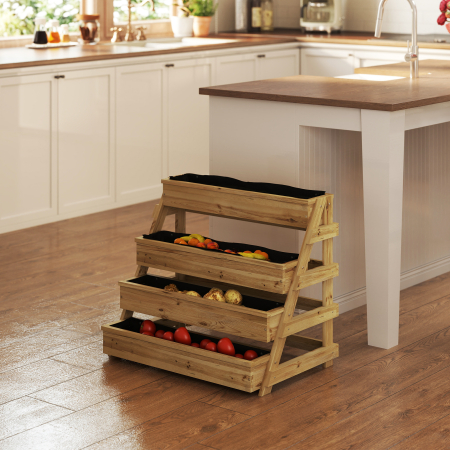  Jardiniera inaltata cu 4 niveluri, cu orificii de drenaj si material netesut, din lemn de brad, 75x57x60,5 cm [8]