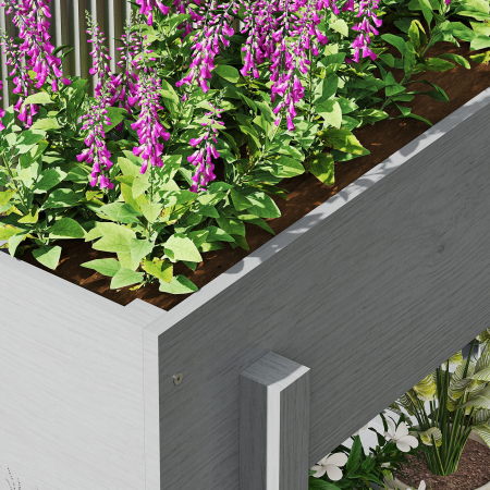  Jardiniera inaltata cu Raft Inferior si 2 Orificii de Drenaj, din Lemn de Brad, 100x30x70,5 cm, Gri [7]