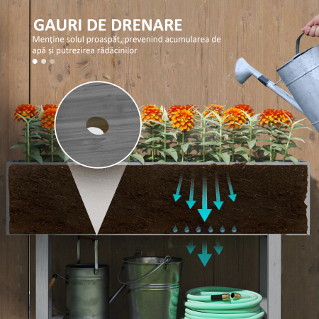  Jardiniera inaltata cu Raft Inferior si 2 Orificii de Drenaj, din Lemn de Brad, 100x30x70,5 cm, Gri [4]