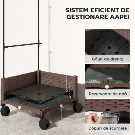  Jardiniera inaltata cu Spalier 20L, Roti Blocabile si Sistem de Autoirigare, Maro [5]