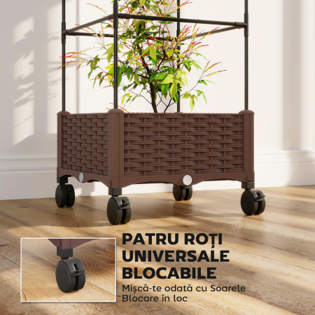  Jardiniera inaltata cu Spalier 20L, Roti Blocabile si Sistem de Autoirigare, Maro [6]