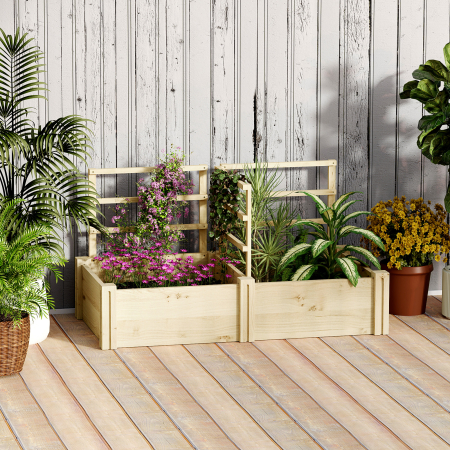 Jardiniera inaltata din Lemn cu 3 Suporturi pentru Plante, 119x62,5x64 cm, Natural [1]