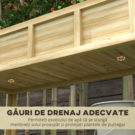  Jardiniera inaltata din Lemn cu Raft Inferior, Separator, Gauri de Drenaj, 115x46x75 cm, Culoare Lemn [6]