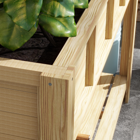  Jardiniera inaltata din Lemn cu Raft Inferior, Separator, Gauri de Drenaj, 115x46x75 cm, Culoare Lemn [7]