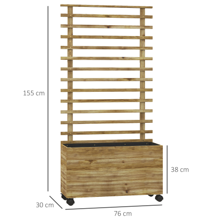 Jardiniera inaltata verticala cu 4 roti si suport pentru plantele cataratoare, din  lemn de brad, 76x30x155cm, alb [2]