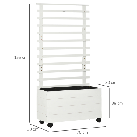  Jardiniera inaltata verticala cu 4 roti si suport pentru plantele cataratoare, din  lemn de brad, 76x30x155cm, alb [2]