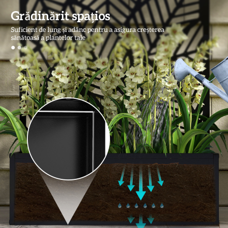  Jardiniera Metalica inaltata pentru Exterior cu Suport de Intimitate, Panou Decorativ si Vas pentru Plante, Montabila pe Perete sau Independenta, Negru [4]