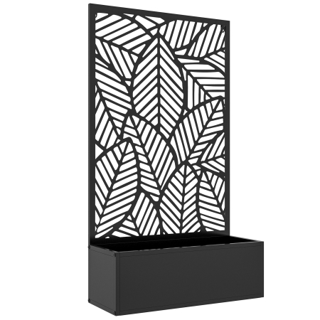 Living & hol -  Jardiniera Metalica inaltata pentru Exterior cu Suport de Intimitate, Panou Decorativ si Vas pentru Plante, Montabila pe Perete sau Independenta, Negru