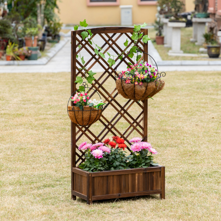  Jardiniera pentru Exterior din Lemn, Jardiniera cu Spalier pentru Plante Agatatoare, 60x30x122.5 cm, Maro [1]