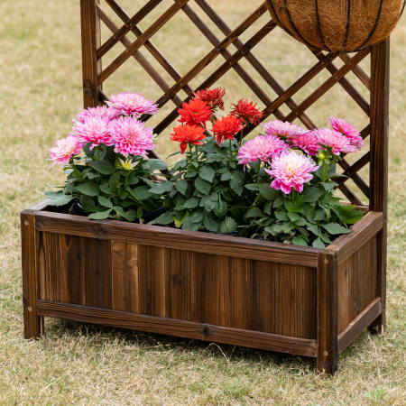  Jardiniera pentru Exterior din Lemn, Jardiniera cu Spalier pentru Plante Agatatoare, 60x30x122.5 cm, Maro [8]