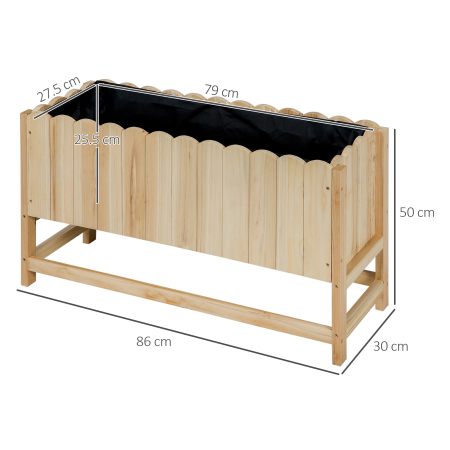  Jardiniera pentru exterior, verticala si de dimensiuni reduse din lemn de brad cu orificiu de scurgere si protectie interioara, 86x30x50 cm, culoarea lemnului [2]