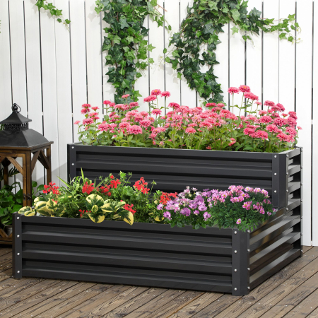 Jardiniera pentru Plan de Cultivare inaltat pe 2 Niveluri din Otel, Jardiniera Supraetajata cu Parte Inferioara Deschisa [1]