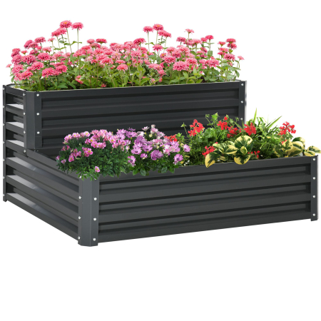 Decoratiuni - Jardiniera pentru Plan de Cultivare inaltat pe 2 Niveluri din Otel, Jardiniera Supraetajata cu Parte Inferioara Deschisa