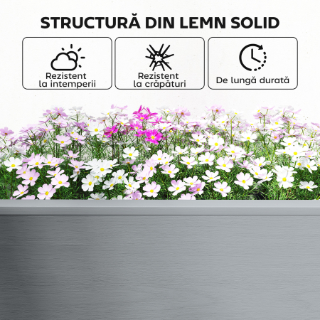  Jardiniera Ridicata cu 2 Ghivece Laterale si Raft pentru Unelte, din Lemn de Brad, 149x46x76 cm, Gri [8]