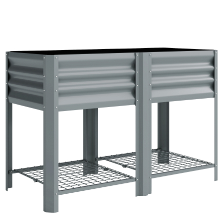 Living & hol -  Jardiniera Ridicata cu Raft de Depozitare, 150L, Otel Galvanizat, inaltime 80 cm, pentru Gradina sau Terasa