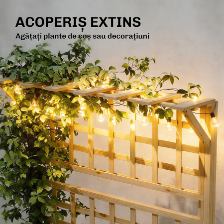  Jardiniera Ridicata din Lemn cu Grilaj, Acoperis si 2 Rafturi, 76x43.5x177 cm, Lemn Natural [4]
