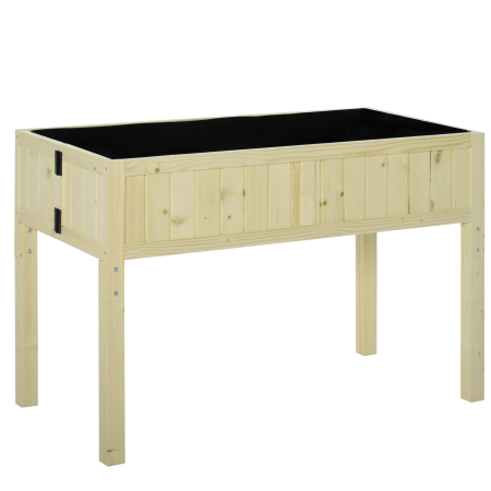 Living & hol -  Jardiniera Ridicata Pliabila, Pat pentru Gradina in Lemn de Brad cu 4 Orificii de Drenaj, pentru Gradina, Terasa, Balcon, 115x56x76 cm, Culoare Lemn