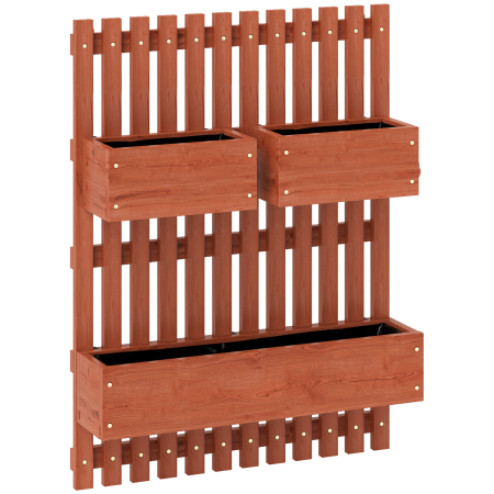 Living & hol -  Jardiniera Verticala cu sipci si 3 Vase Detasabile, in Lemn de Brad, 60x16x80 cm, Maro
