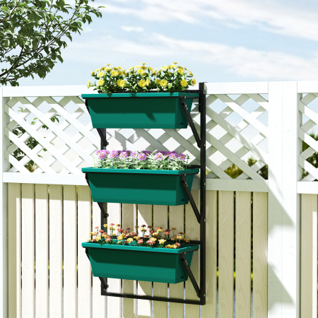  Jardiniera Verticala pentru Exterior cu 3 Niveluri si Ghivece cu Orificii de Drenaj, 56x42x100 cm, Verde [1]