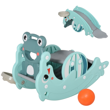 Dormitor & birou -  Jucarie 3-in-1 Copii - Cal Balansoar, Tobogan & Cos Verde