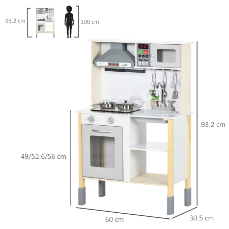  Jucarie de bucatarie pentru copii cu inaltime reglabila, efecte sonore, lumini si ustensile, din MDF si PP, 60x30,5x93,2 cm, gri si alb [2]