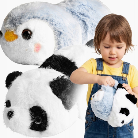 Dormitor & birou - Jucarie de plus reversibila 2 in 1 Panda si Pinguin, transformabila prin intoarcere pentru 2 personaje intr-o singura jucarie, material moale si pufos
