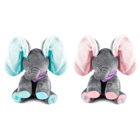 Jucarie plus interactiva elefant canta misca urechile cucu-bau, 30x30x25 cm, educativa, gri [5]