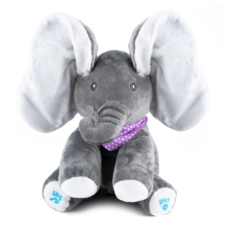 Jucarie plus interactiva elefant canta misca urechile cucu-bau, 30x30x25 cm, educativa, gri [1]