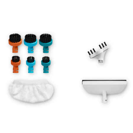 Bucatarie - Kit 10 accesorii Rowenta ZR850003, cu 7 perii, 1 racleta pentru geam si 2 fibre pentru racleta, compatibil cu aspiratorul cu abur Rowenta Clean & Steam Multi, seriile RY85xx