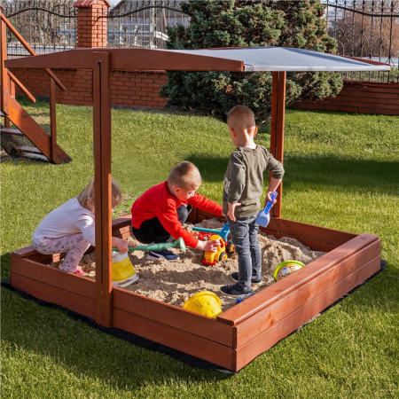 Lada nisip din lemn cu acoperis reglabil, 140x140x121 cm, maro [7]