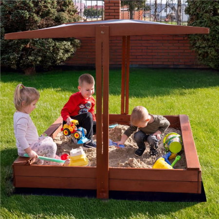 Lada nisip din lemn cu acoperis reglabil, 140x140x121 cm, maro [6]