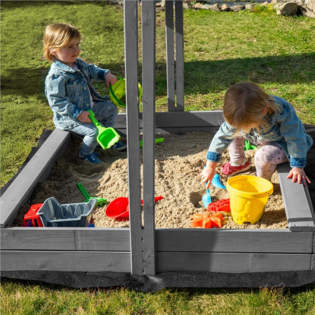 Lada nisip din lemn cu acoperis reglabil si capac, pliabila, 120x120x120 cm, gri [36]