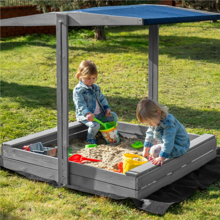 Lada nisip din lemn cu acoperis reglabil si capac, pliabila, 120x120x120 cm, gri [35]