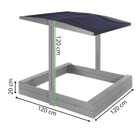 Lada nisip din lemn cu acoperis reglabil si capac, pliabila, 120x120x120 cm, gri [41]