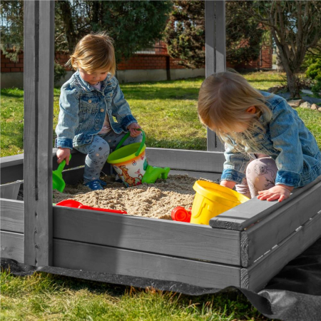 Lada nisip din lemn cu acoperis reglabil si capac, pliabila, 120x120x120 cm, gri [37]