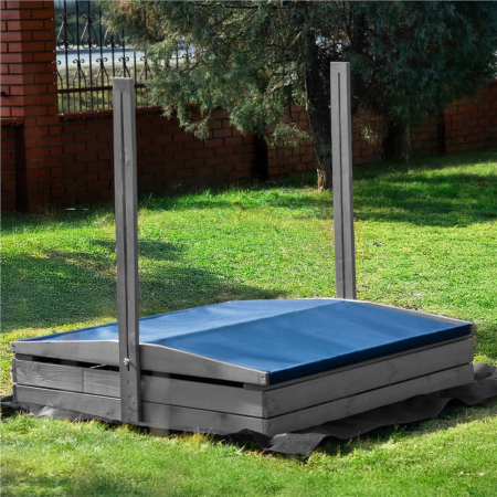 Lada nisip din lemn cu acoperis reglabil si capac, pliabila, 120x120x120 cm, gri [27]