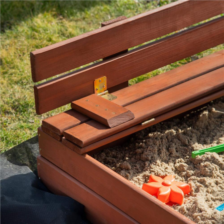 Lada nisip din lemn pliabila cu capac si bancute, 120x120x41 cm, maro [25]