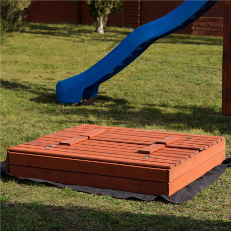 Lada nisip din lemn pliabila cu capac si bancute, 120x120x41 cm, maro [31]