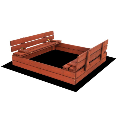 Jucarii si accesorii - Lada nisip din lemn pliabila cu capac si bancute, 120x120x41 cm, maro