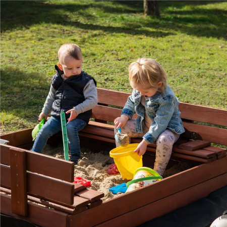Lada nisip din lemn pliabila cu capac si bancute, 120x120x41 cm, maro [26]