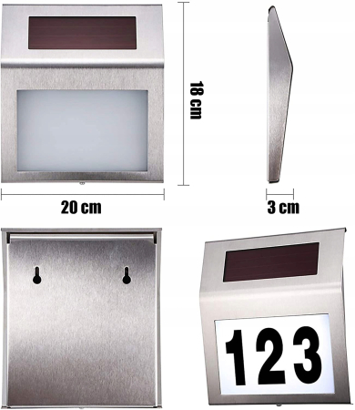 Lampa solara LED afisare numar de casa, inox, kit montare inclus, 20x18x3 cm [1]