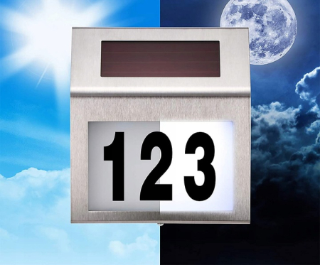 Lampa solara LED afisare numar de casa, inox, kit montare inclus, 20x18x3 cm [2]