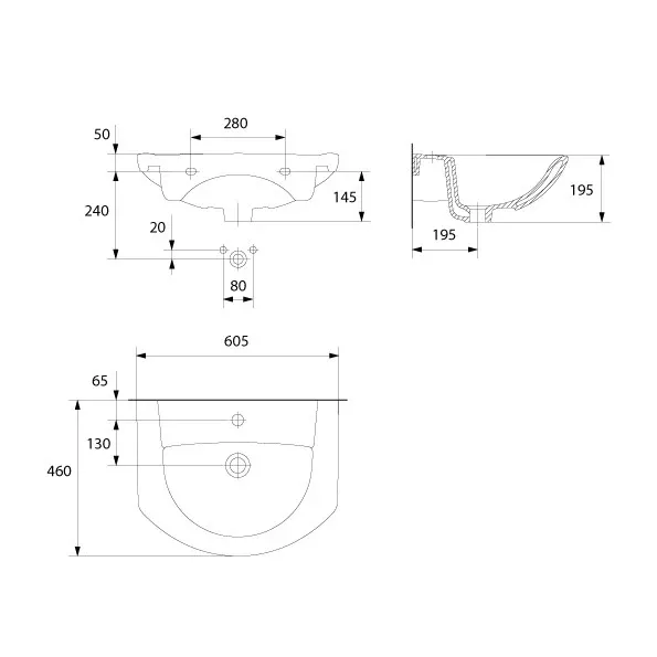 Lavoar Cersanit Libra, pe perete, 60 x 46 cm, alb, K04-008 [2]