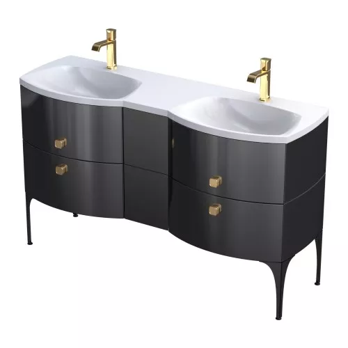 Lavoar dublu Oristo Louis, pe mobilier, 144 x 48 cm, alb, UME-LU-144-93-D [2]