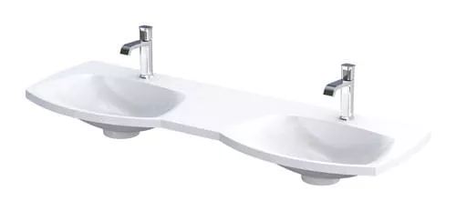 Lavoare pe blat - Lavoar dublu Oristo Louis, pe mobilier, 144 x 48 cm, alb, UME-LU-144-93-D