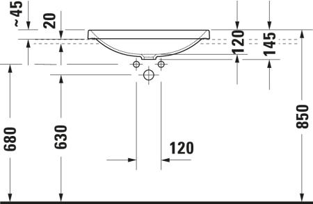 Lavoar Duravit 0358600079, D-Neo, montaj in blat, nr orificii baterie fara, zona montaj interior, alb [7]
